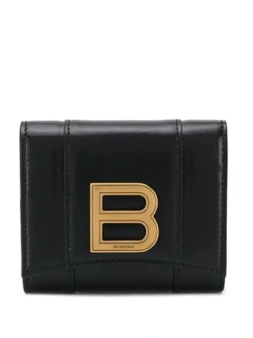 BALENCIAGA Hourglass Mini Wallet in Black Shiny Box Calfskin Leather w/ COA